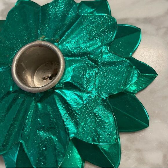 Pair of Vintage Tin Foil Metallic Green Candlestick Holders - Picture 3 of 4